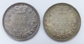 1884 young head Victorian sixpence, VF-EF, together with an 1885 example, VF-EF