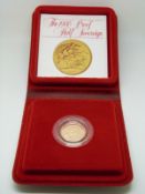Elizabeth II 1980 cased proof gold half sovereign