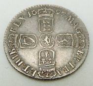 William III 1697 3rd bust sixpence, VF