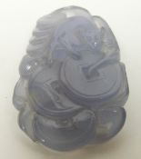 Chinese lavender jade carving depicting a rat and coins, length 5cm