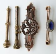 A 9ct gold brooch, a guilloché enamel brooch and two propelling pencils