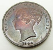1844 Victorian copper penny, EF with some lustre