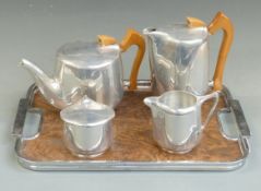 Five piece Picquot Ware tea/coffee set comprising teapot, coffee pot, sugar bowl, milk jug and tray