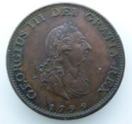 1799 George III third Soho mint farthing, even tone, unc