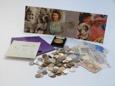 A collection of largely overseas UK crowns, banknotes etc