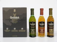 Glenfiddich three bottle single malt Scotch whisky collection comprising 18, 15 and 12 year old,