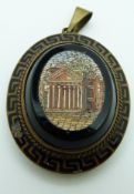 Victorian pendant set with a micro mosaic depicting the Pantheon within enamel Greek key border, 3 x