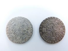 George III 1787 sixpence without hearts, VF together with a further example, F