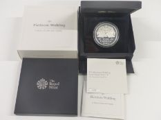 Royal Mint 2017 Platinum Wedding Anniversary five ounce silver proof coin, in original case with