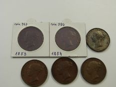 1853 Victorian copper penny, VF+, some lustre, OT together with an 1854 VF+ example with PT, two