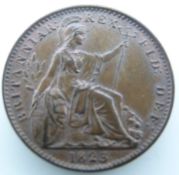 1823 George IV farthing, first bust, first reverse, date in exerque, with lustre, unc