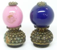 Two Chinese glass hat finials, height 5.5cm