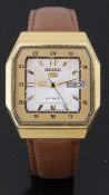 Seiko 5 gold plated gentleman's automatic wristwatch ref. 7009-5680 with day and date aperture, gold