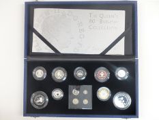 Royal Mint 2006 Queen's 80th birthday collection silver proof coin set comprising five pounds to