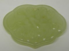 A 19thC Chinese carved and pierced jade plaque, length 5.5cm