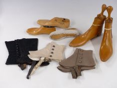 Three pairs of vintage spatts with shoe trees