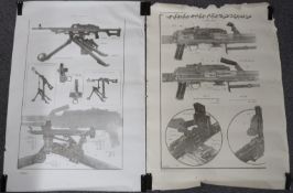 Two machine gun diagrams or explanatory posters with Eastern script, 63 x 90cm