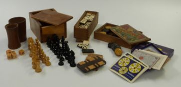 A collection of vintage games including a wooden chess set, Bezique, draughts etc, some in