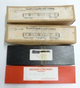 Four Badger Davids' Coaches and Castings and similar 00 gauge white metal model coach kits, all in