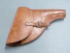 Brown leather gun / pistol holster impressed with three crowns, 33cm long
