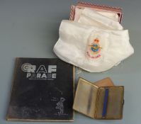WWII embroidered Royal Air Force scarf (possibly silk), RAF Parade book compiled by S.Evelyn