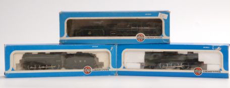 Three Airfix 00 gauge locomotives GWR 2-6-2 Prairie Tank 54150-1, LMS 0-6-0 Class 4F Fowler 54122-