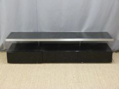 Modern shelf / drawer unit with glass top, W180 x D45 x H47cm