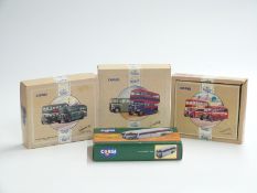 Four Corgi diecast model bus sets comprising East Lancashire Guy Aran and Leyland Tiger 97077,