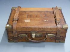 Thomas Bland & Sons leather bound wooden cartridge case or magazine with internal compartments,