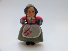 Farnell Alpha doll with pressed felt face, tartan shirt, felt jacket, blue bonnet, large velvet