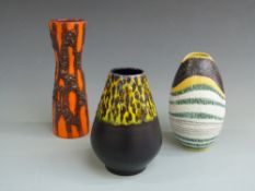 Three retro German lava vases. tallest 28cm.