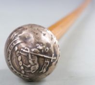 The Queen's Regiment hallmarked silver and malacca swagger stick, Birmingham 1912