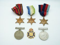 Royal Navy WWII medals comprising 1939/1945 Star, Burma Star, Atlantic Star, War Medal and Defence