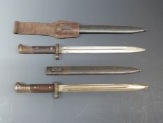 Two Czechoslovakian VZ 24 bayonets, stamped to scabbard lugs, one with Leather frog, blade length