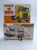 Two Matchbox AMT 1:25 scale model lorry kits Peterbilt Wrecker PK-6110 and Mack Cruise-Liner PK-