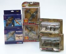 Eight Corgi diecast model military vehicles and dioramas comprising Skirmish CC60213, CC60011 and