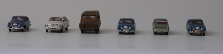 Six Spot-On diecast model cars including Jaguar S Type, Ford Zephyr Six, Land Rover and Hillman Minx