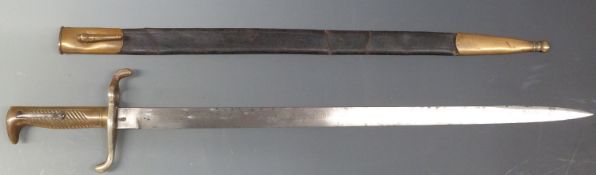 Prussian 1871 pattern bayonet with knights head stamped to the 49cm blade with scabbard.