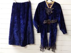 19th/20thC skirt and jacket in blue crushed velvet with braided trim