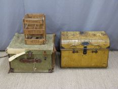 Vintage tin trunk with New Zealand shipping labels together with a further vintage trunk and a