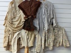 Two Victorian skirts and matching jackets, 2 further bodices and a blouse