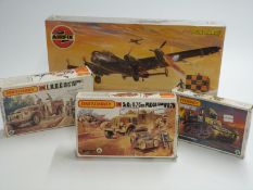 Four Airfix and Matchbox model kits comprising 1:72 scale Avro Lancaster B MKI/III 08007 and three