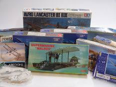 Ten Tamiya, Edward, Hasegawa and other 1:48 scale model aircraft kits including Lancaster MA120,