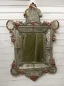 large and ornate Murano style glass mirror with coloured roundels and engraved decoration, 114 x