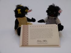 Two Steiff Teddy bears Golly Kids with black felt bodies, striped clothes and jointed limbs, limited