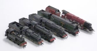 Six Wrenn, Hornby and similar 00 gauge locomotives including Winston Churchill, 6233 etc