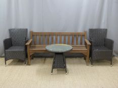Lister garden bench, two garden chairs and a table