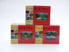 Three Vanguards 1:43 scale limited edition diecast model rally car diorama sets Ford Anglia and