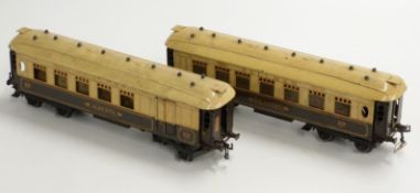 Two Hornby 0 gauge Pullman coaches Alberta and Iolanthe.