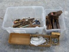 A quantity of vintage woodworking planes and further tools